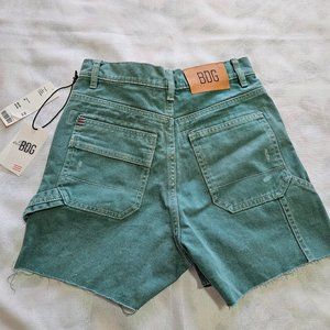 NWT BDG Urban Outfitters Turquoise distressed cut off carpenter jeans shorts